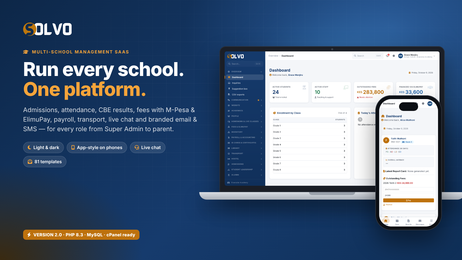 Solvo — Multi-Tenant School Management SaaS Platform screenshot